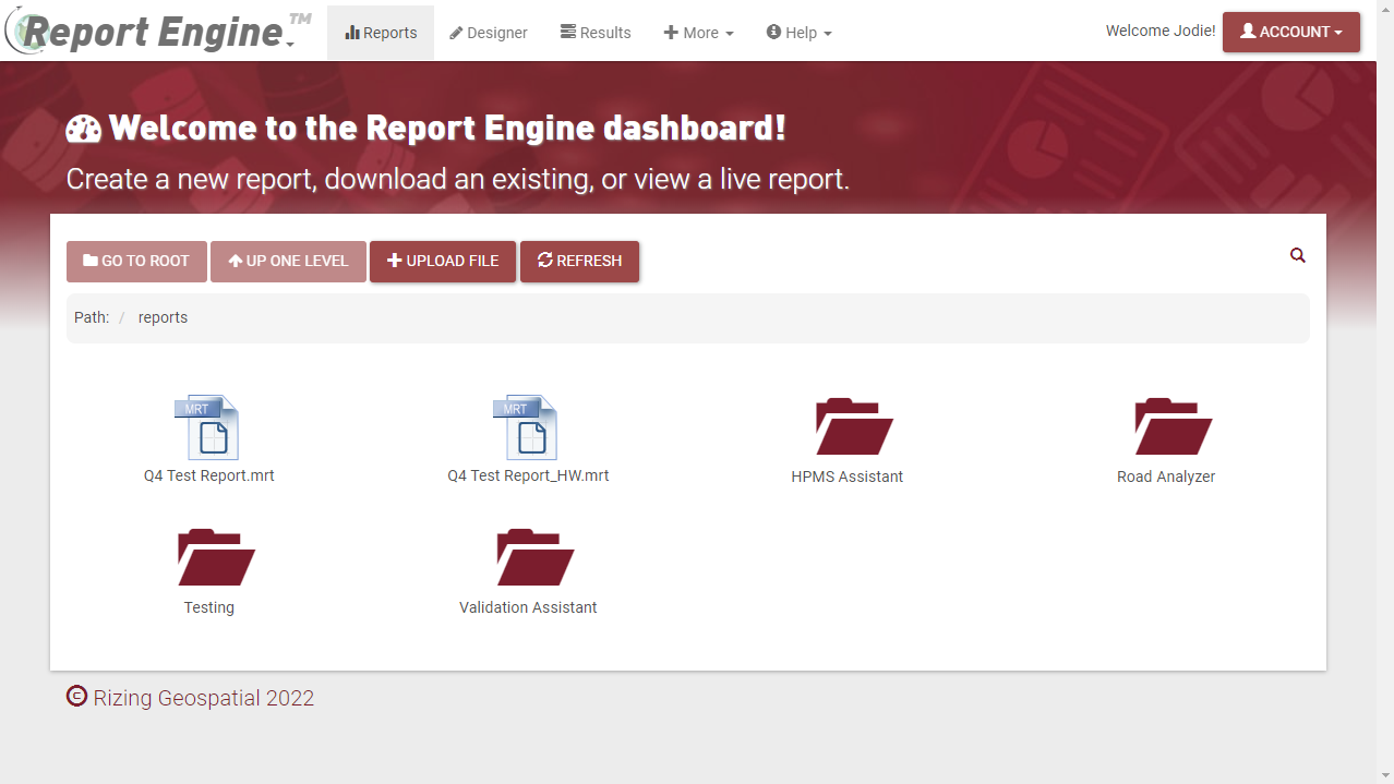 Reports Explorer dashboard showing organized report library in Report Engine