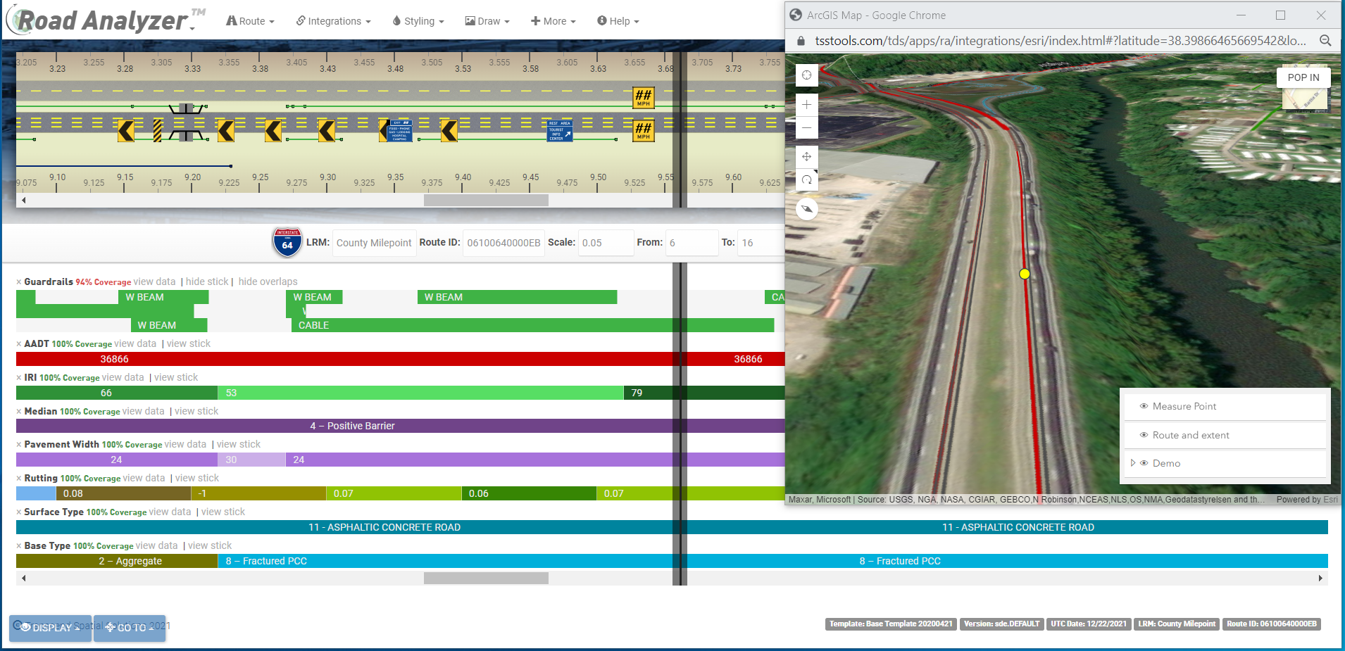 Road Analyzer map view with a crash attribute popup displayed