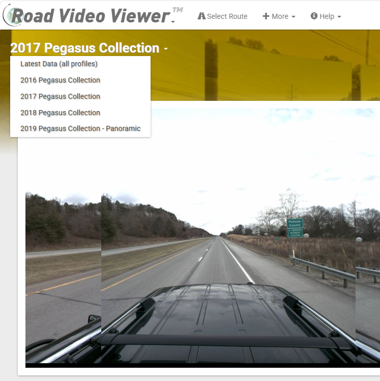 Year selection interface for switching between historical collection runs in Road Video Viewer