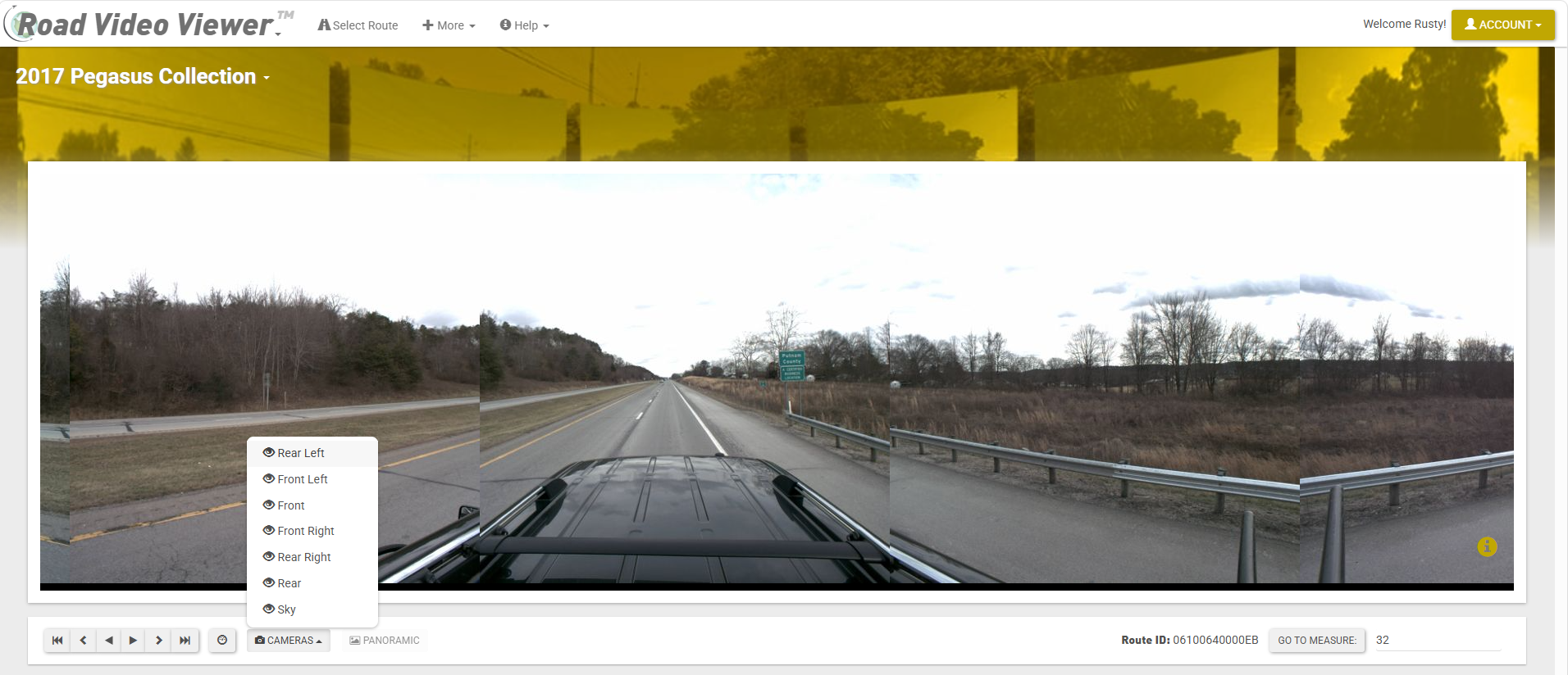 Camera toggle controls showing multiple angle options in Road Video Viewer