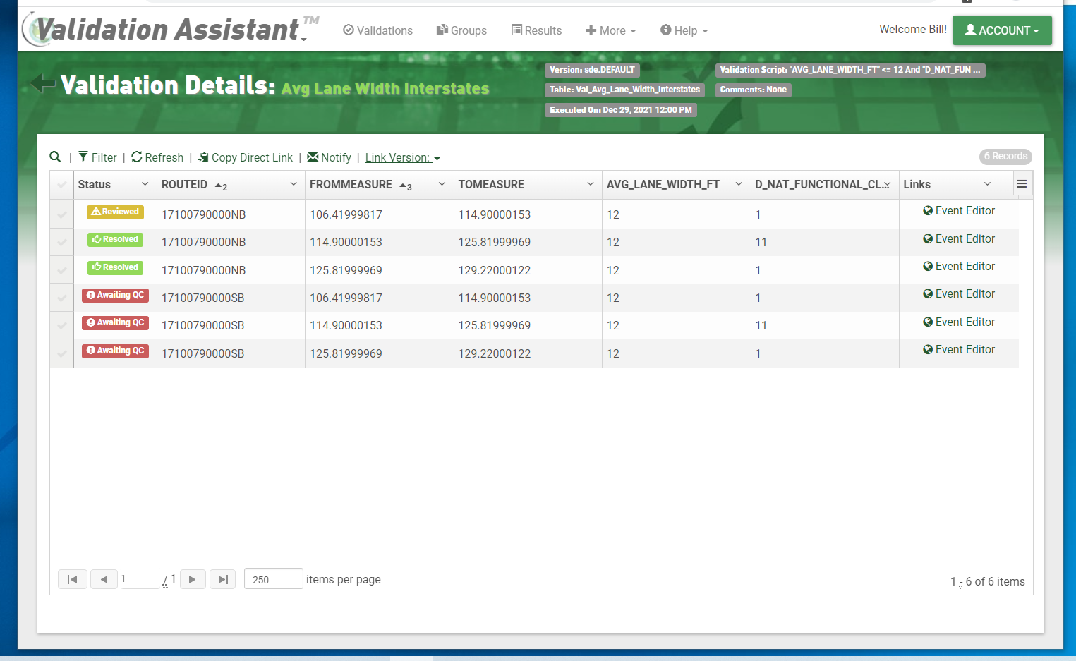 Validation punch list showing records requiring correction in Validation Assistant